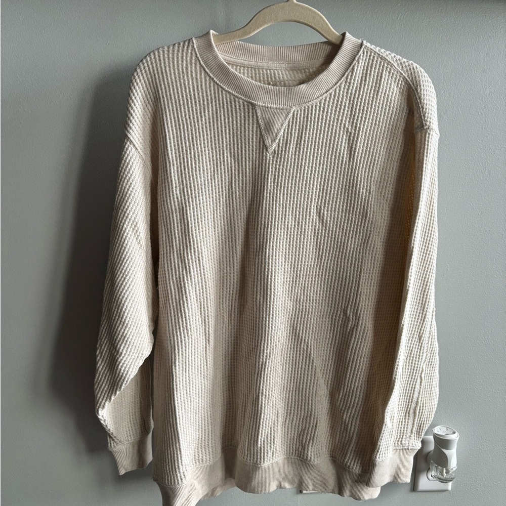 Aerie Oversized Waffle Knit Crewneck Sweater